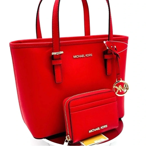 Michael Kors Jet Set Travel Extra-Small Top Zip Tote Bag & ZA Card Case Wallet - Picture 1 of 10